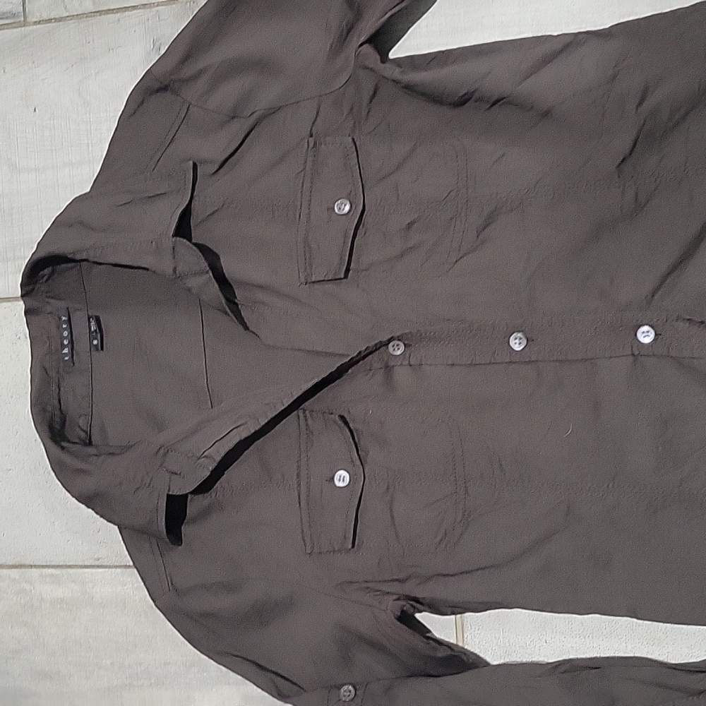 Theory Brown Stretchy Button-Down Size Small #26 - image 2